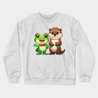 Friendly Frog & Otter Friendship Design Crewneck Sweatshirt